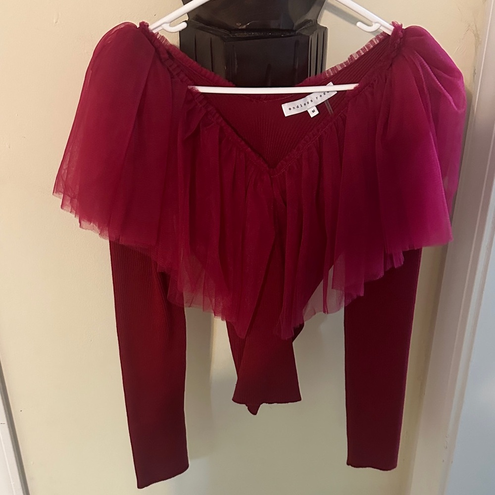 Endless Rose Burgundy Off-Shoulder Blouse